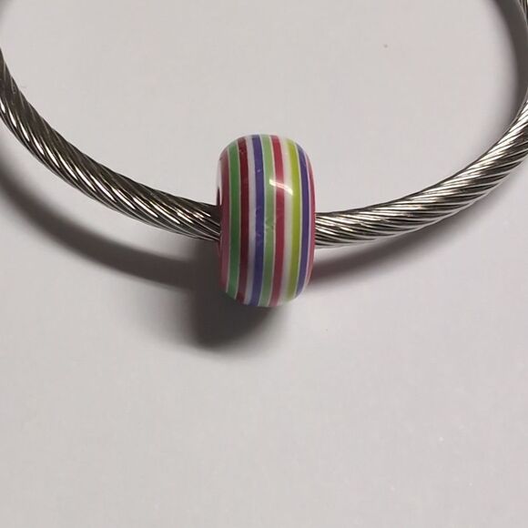 Rainbow Striped Charm‎ for Pandora Style Bracelet - Picture 1 of 5